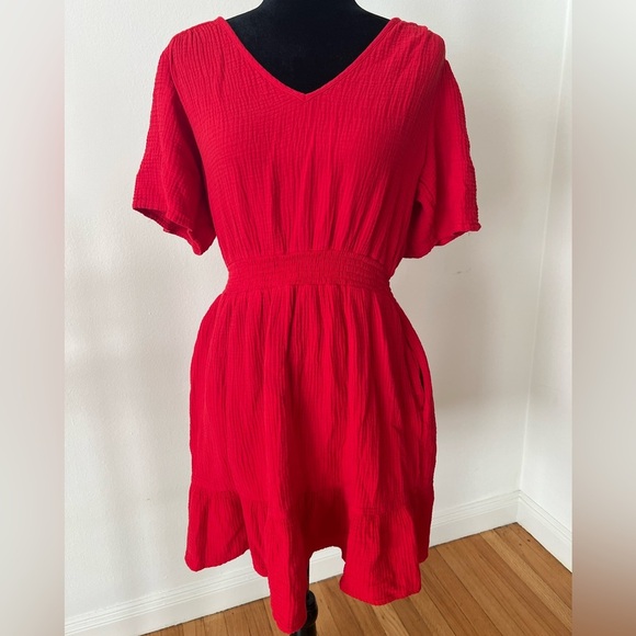 Knox Rose Elegant Red V-Neck Women's Short Sleeve Romper with Pockets Sz M - Picture 1 of 9